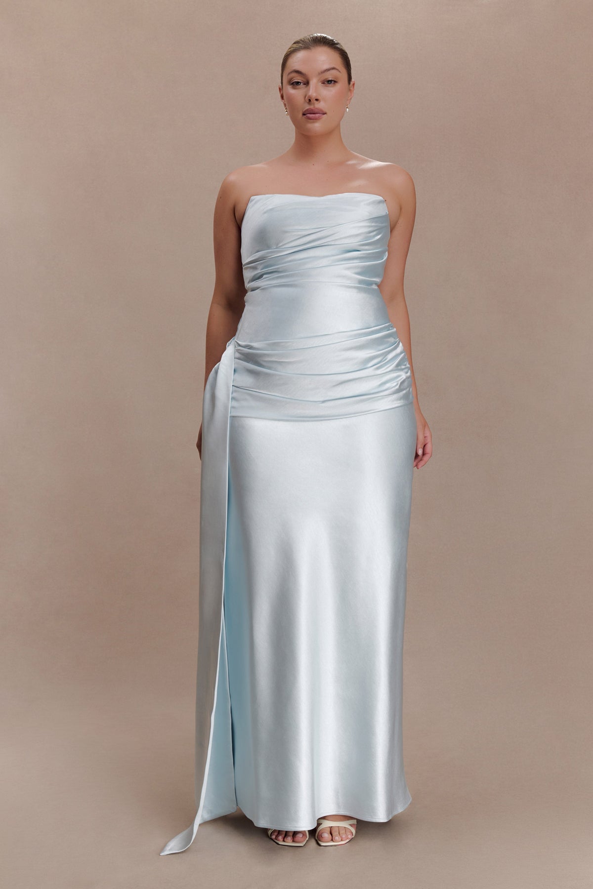 Sarah Strapless Maxi Dress With Waist Tie - Ice Blue