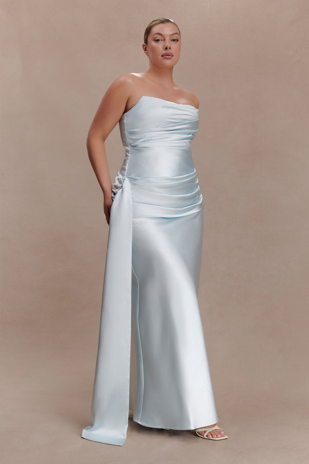 Sarah Strapless Maxi Dress With Waist Tie - Ice Blue