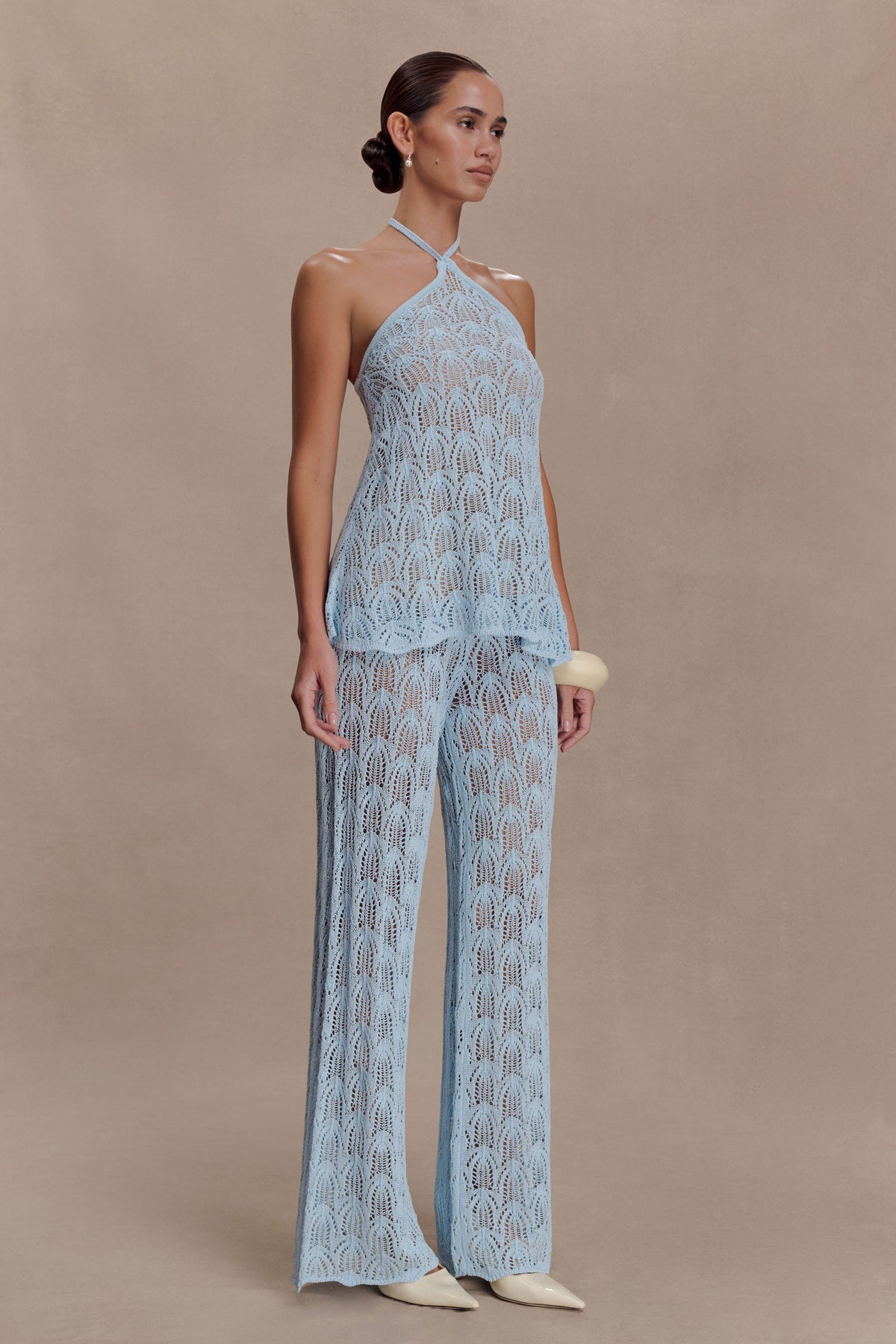 Corey Crochet Halter Neck Top - Light Blue