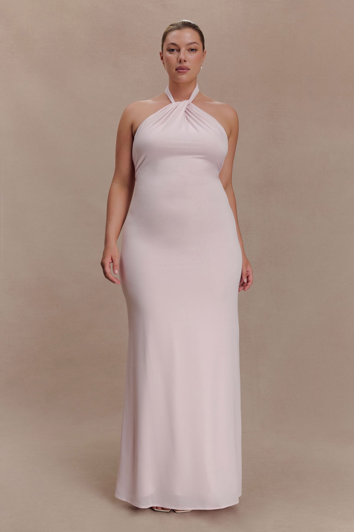 Elyna Slinky Halter Maxi Dress - Pale Pink