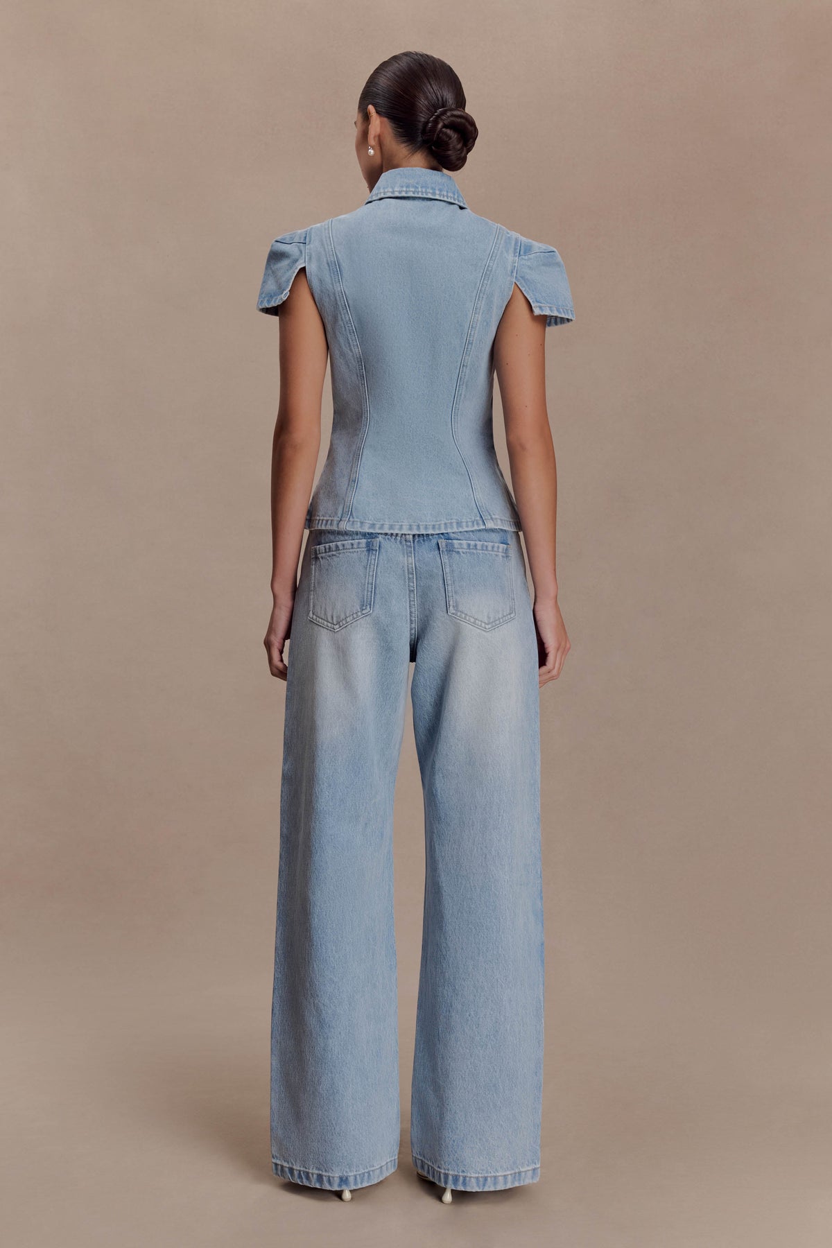Perrie Mid Rise Straight Leg Tie Jeans - Washed Light Blue