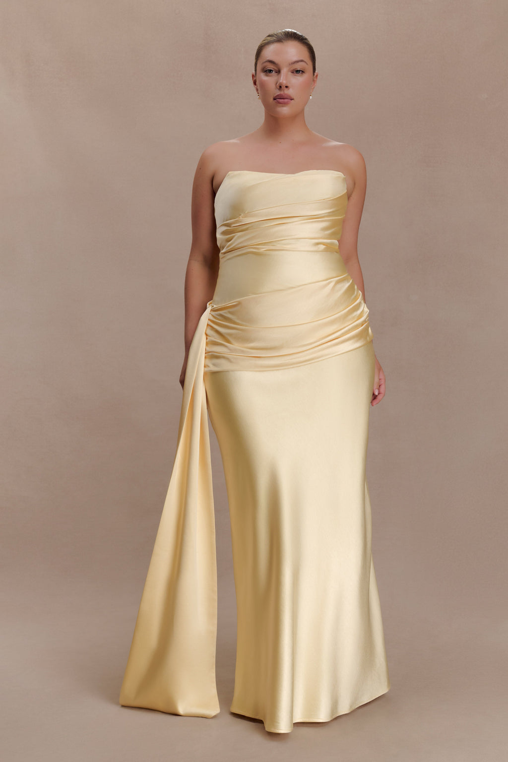 Sarah Strapless Maxi Dress With Waist Tie - Lemon
