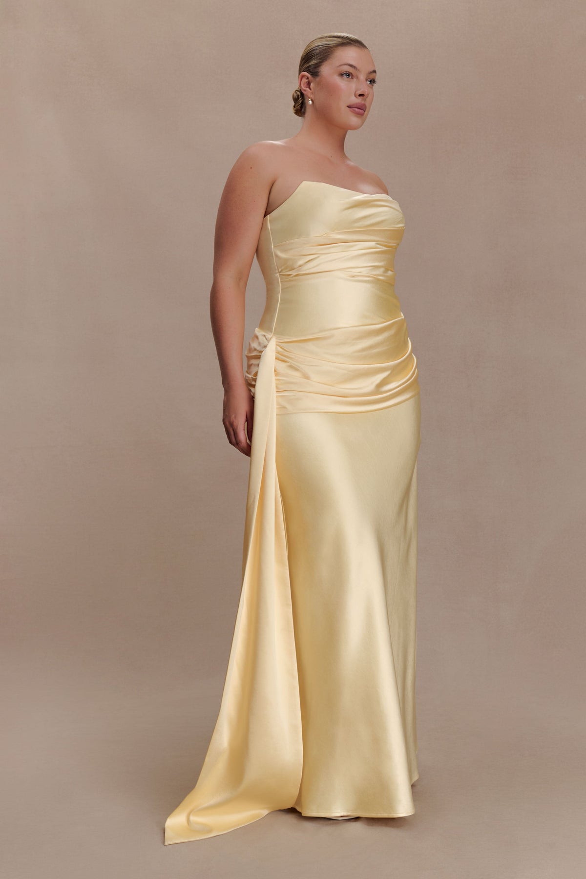 Sarah Strapless Maxi Dress With Waist Tie - Lemon