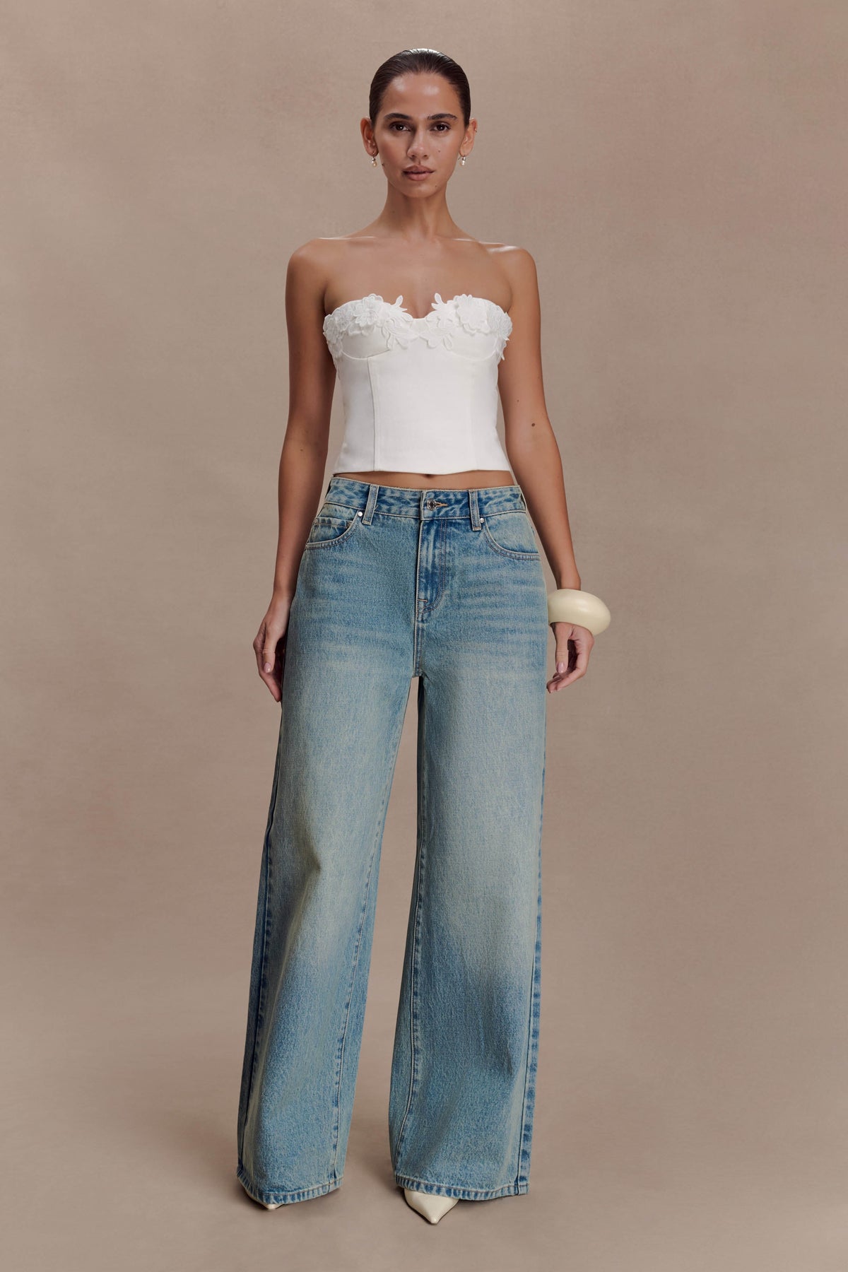 Romi Mid Rise Wide Leg Jeans - Faded Mid Blue
