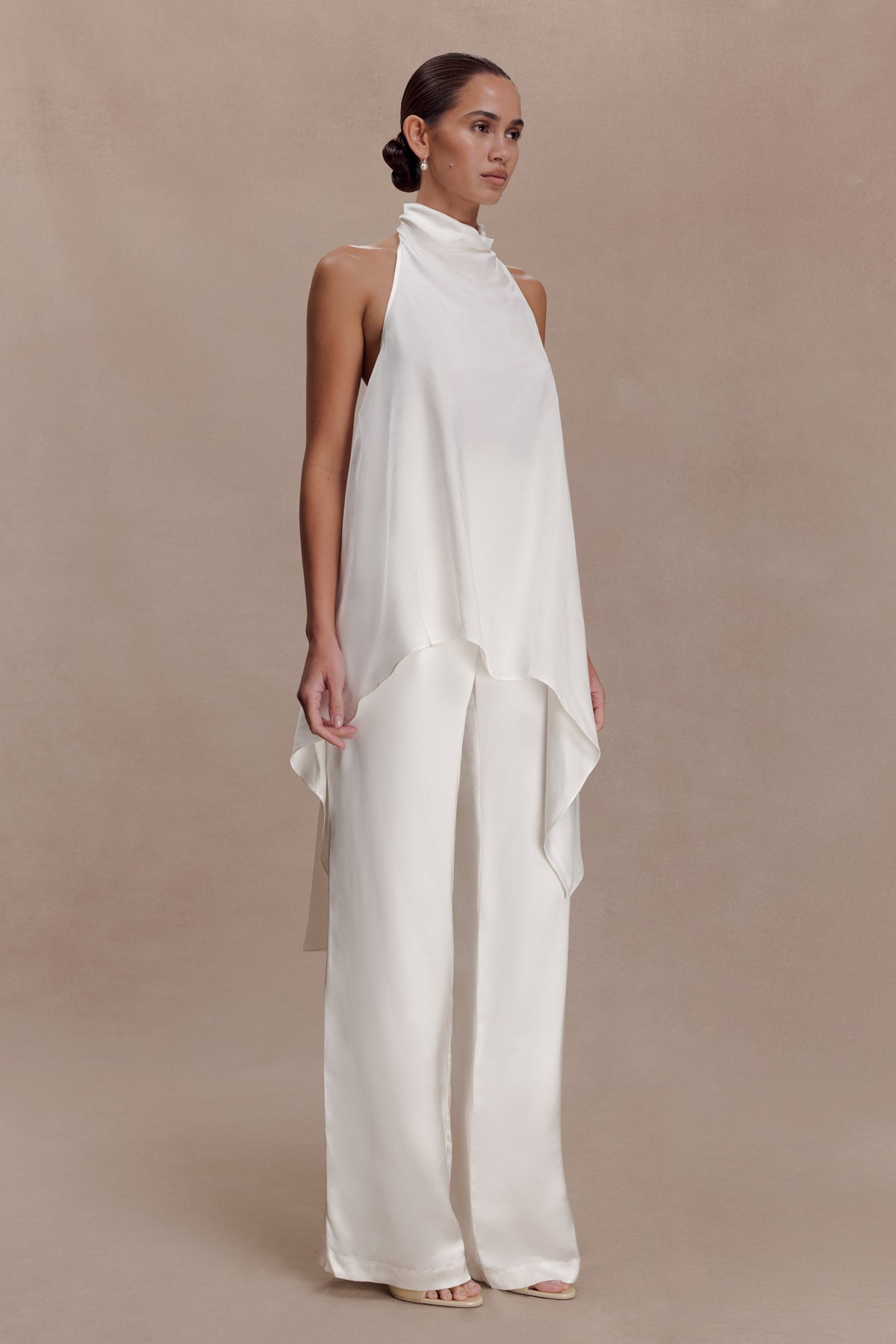 Sydney Straight Leg Satin Pants - Ivory