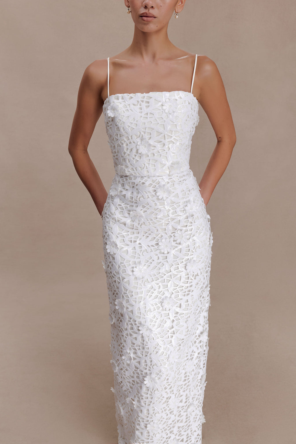 Josefa Sequin Lace Maxi Dress - White