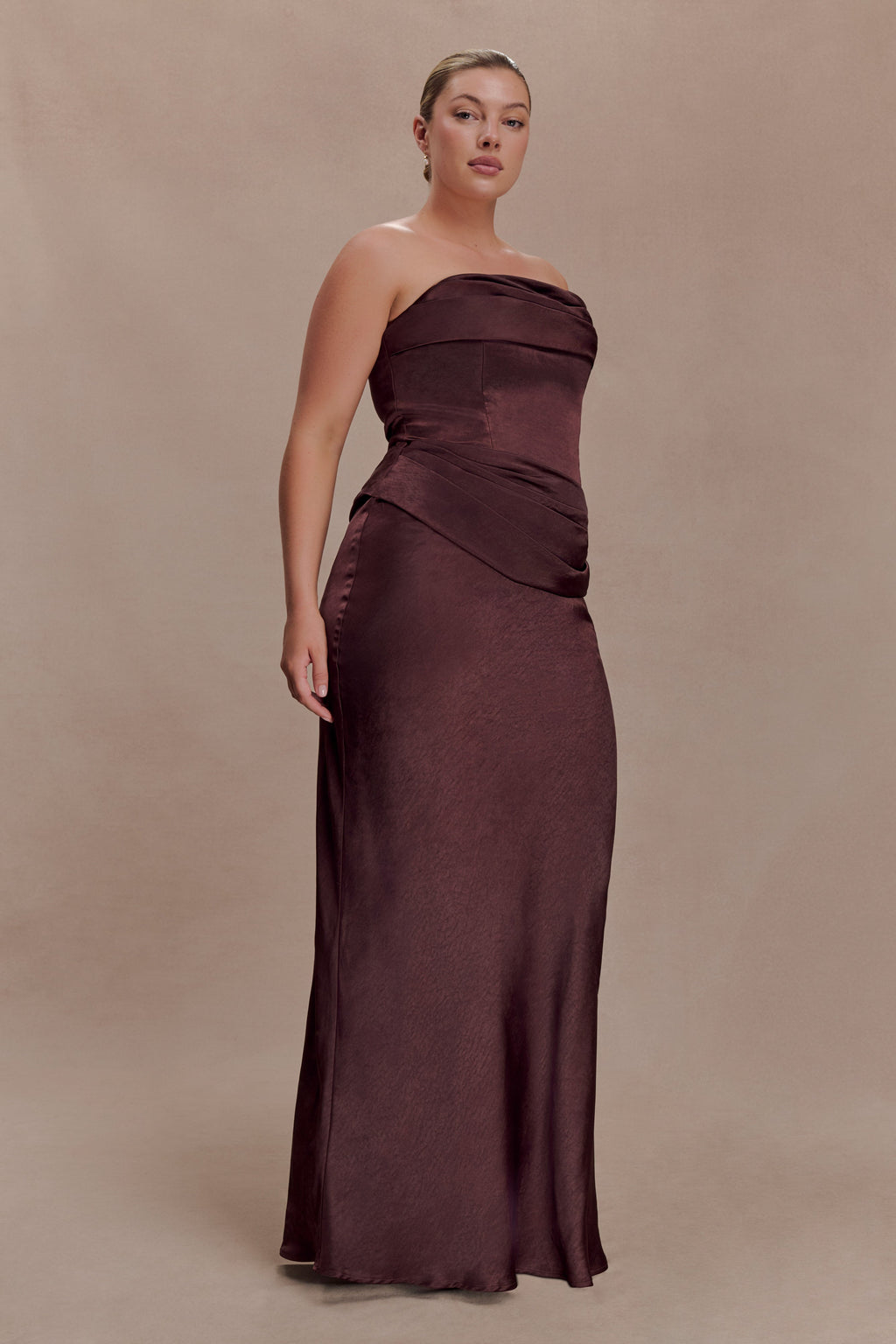 Jasmine Strapless Satin Maxi Dress - Dark Chocolate