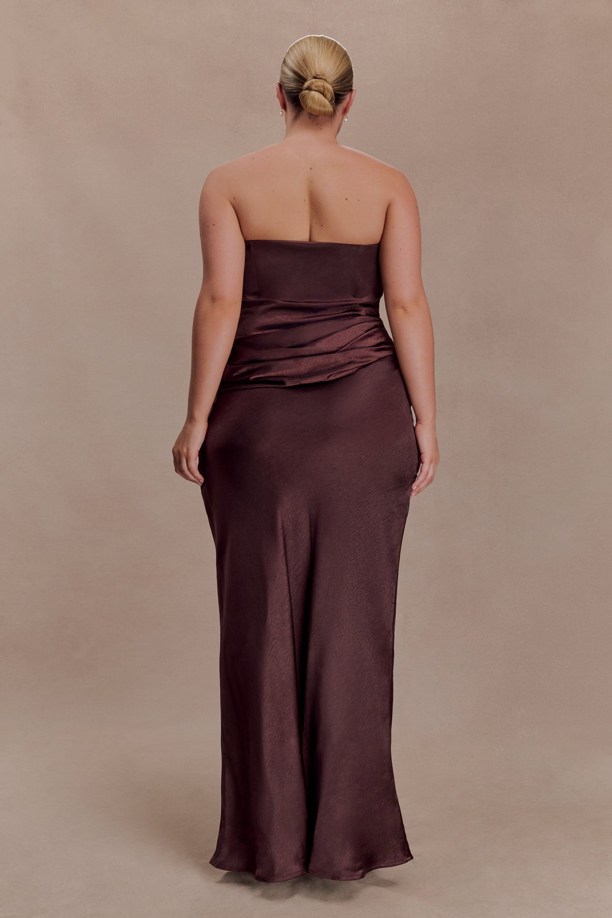 Jasmine Strapless Satin Maxi Dress - Dark Chocolate