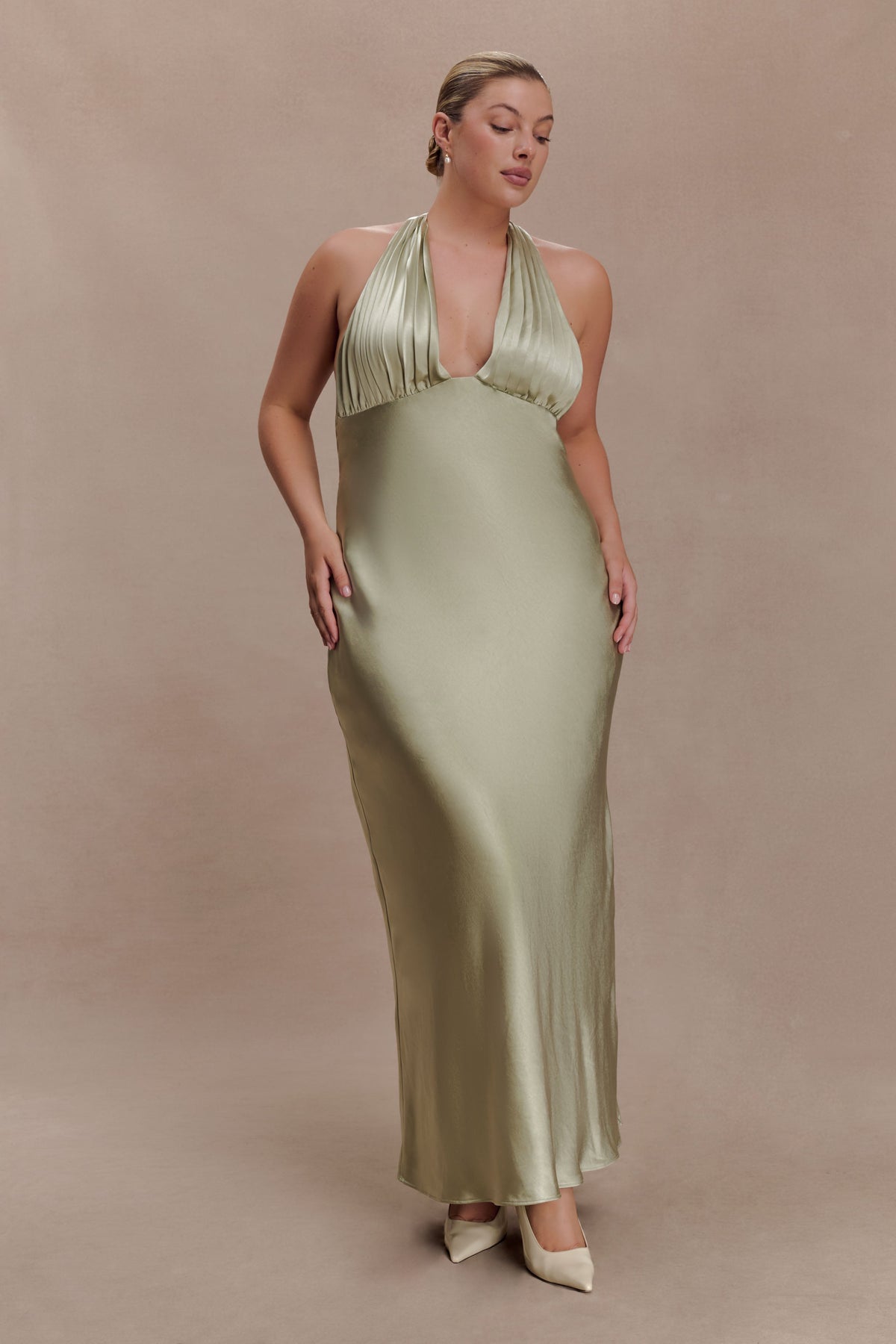 Alice Satin Halter Maxi Dress - Sage