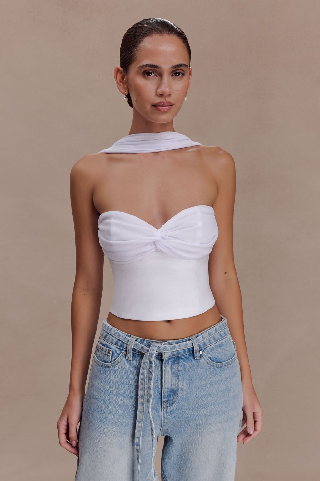 Talia Chiffon And Linen Halter Top - White