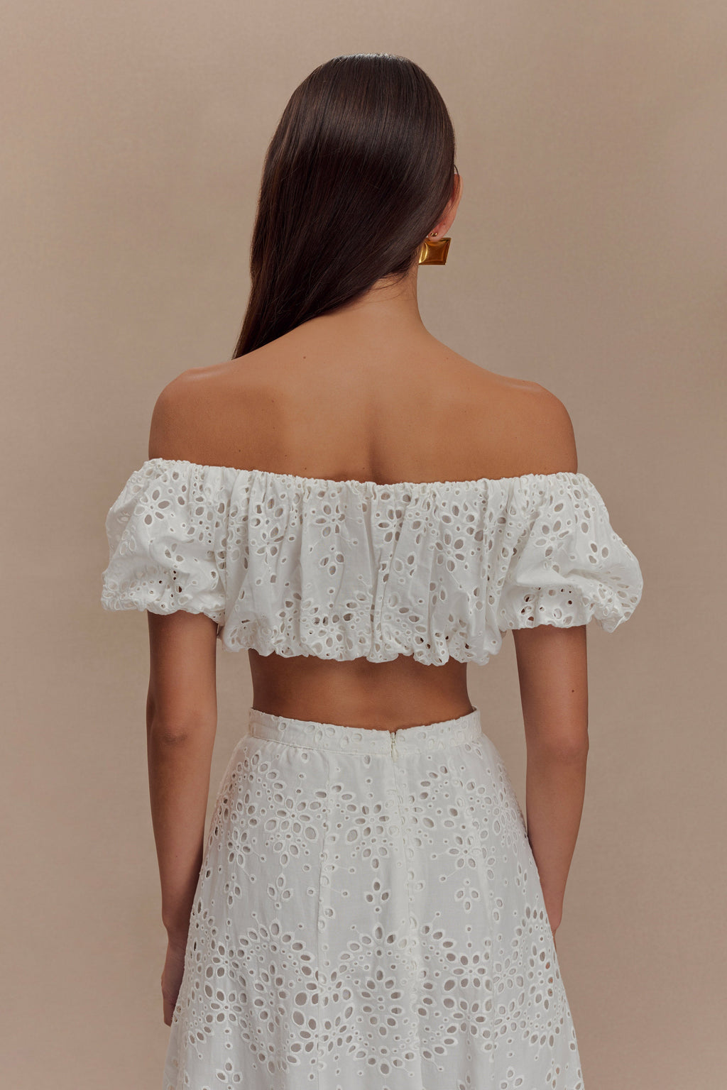 Autumn Off Shoulder Broderie Top - White