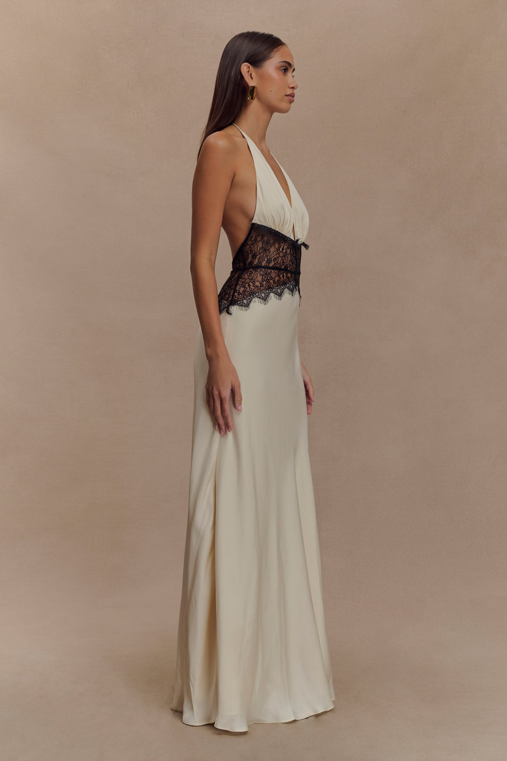 Dinah Lace And Satin Maxi Dress - Black/Ivory