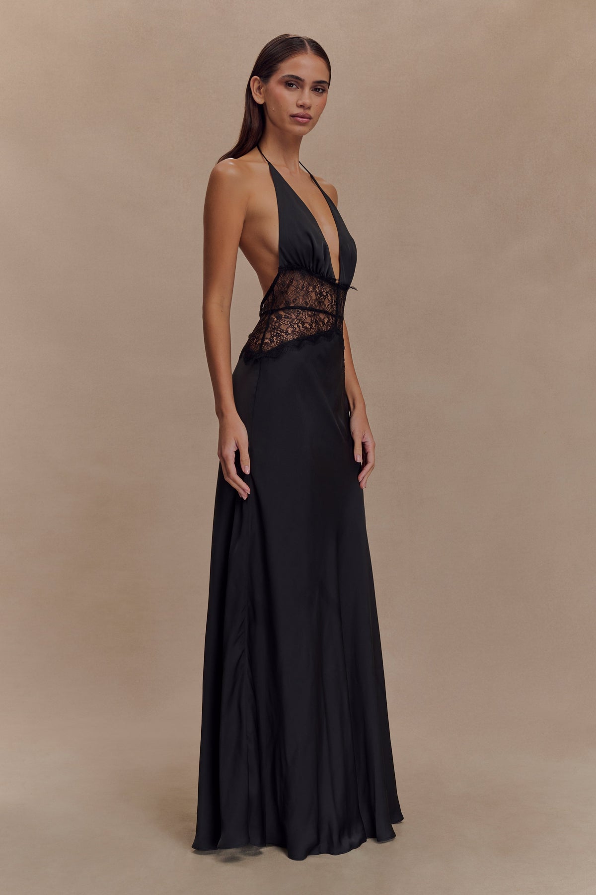 Dinah Lace And Satin Maxi Dress - Black