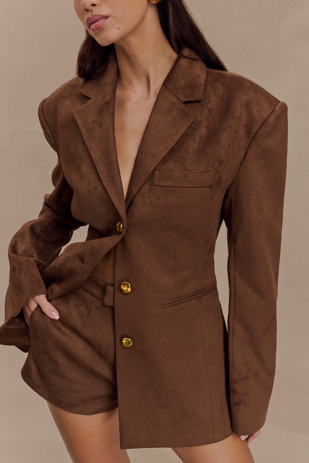 Sally Faux Suede Short - Milk Chocolate