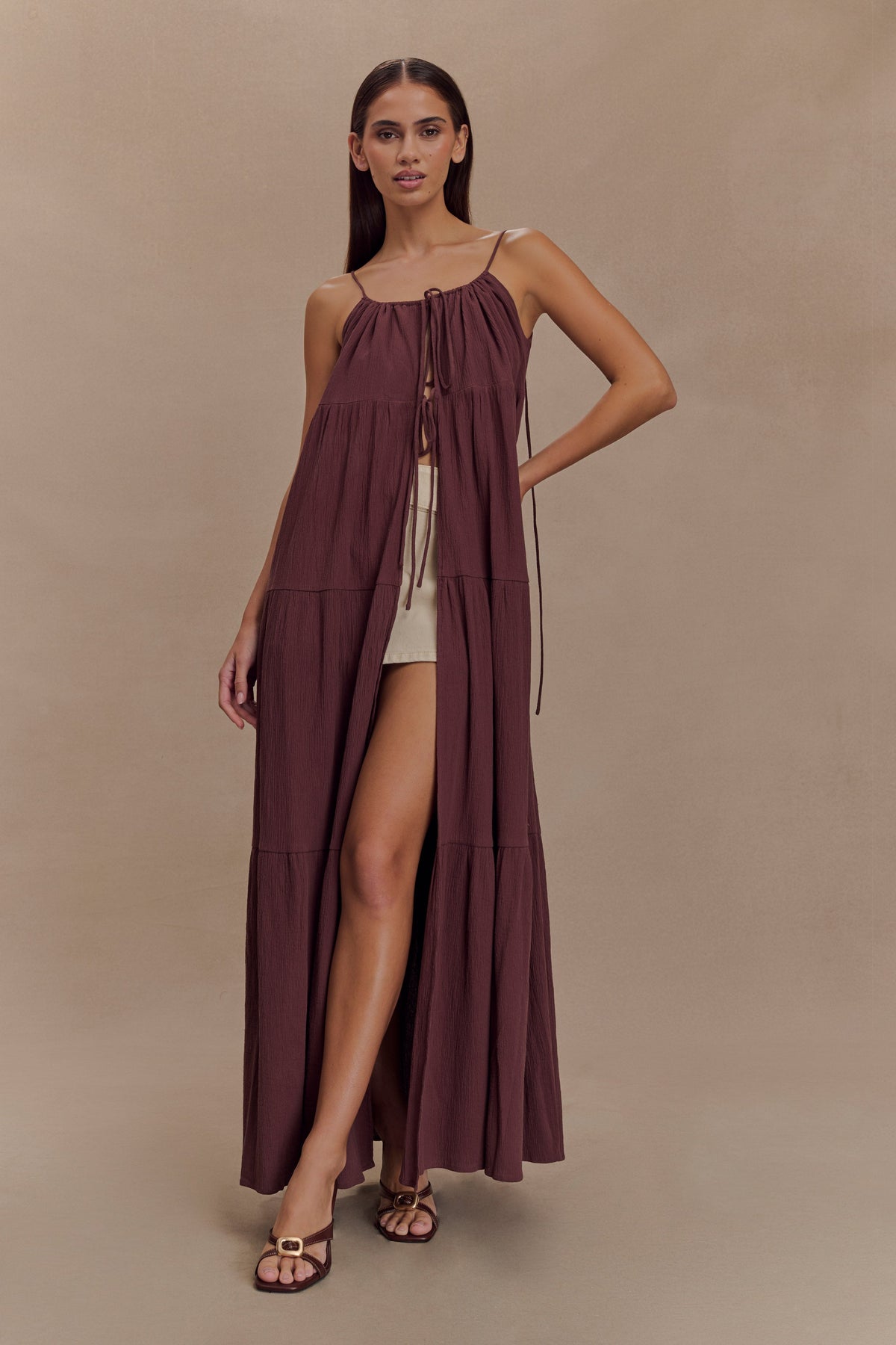 Lenny Front Tie Top - Chocolate