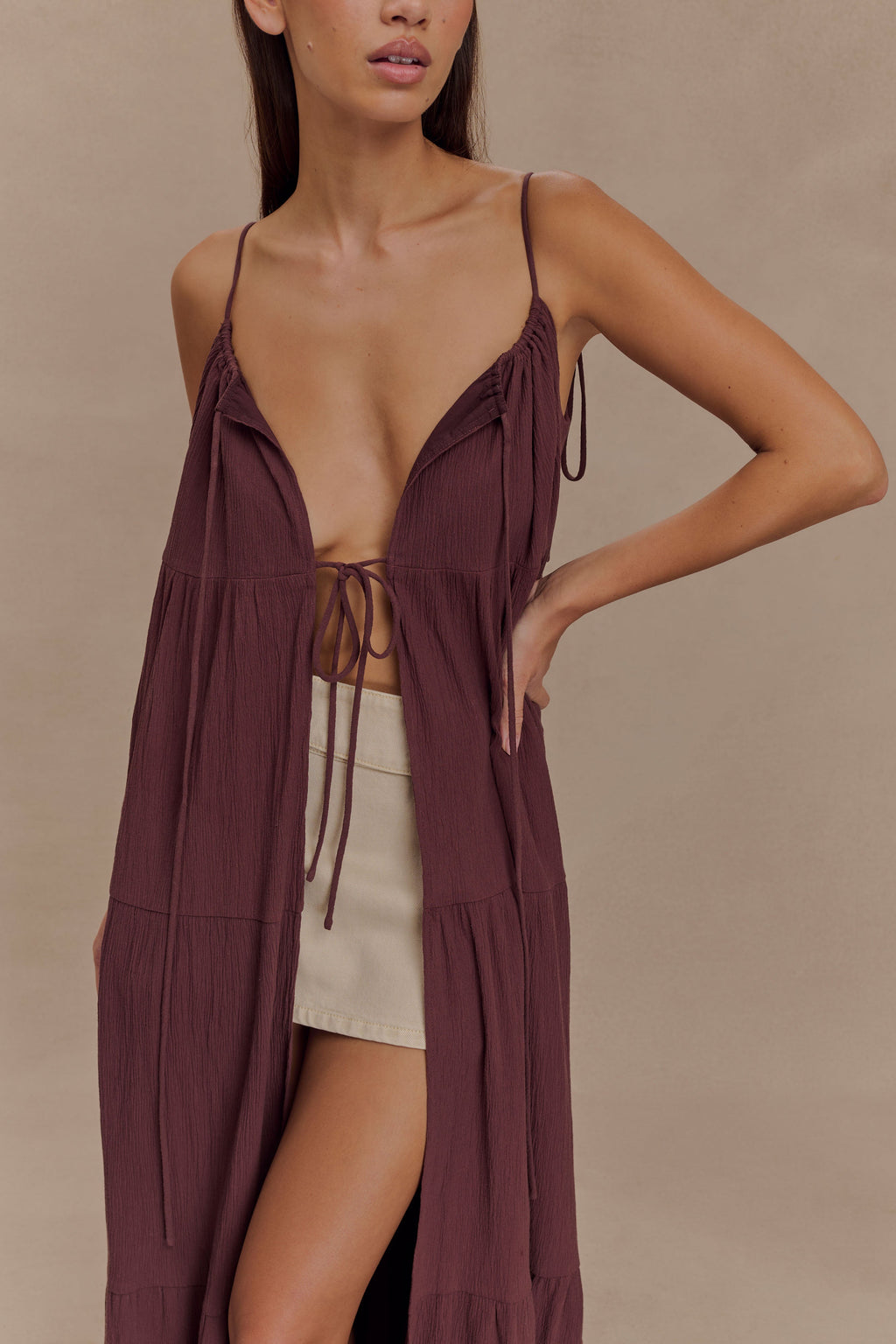 Lenny Front Tie Top - Chocolate