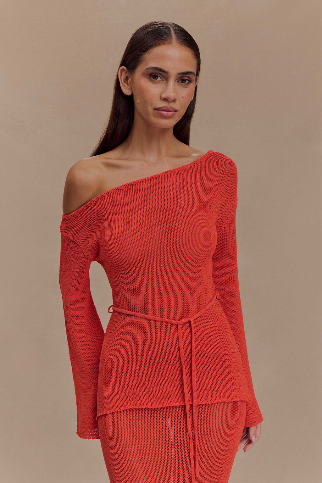 Reagan Off Shoulder Knit Top - Orange