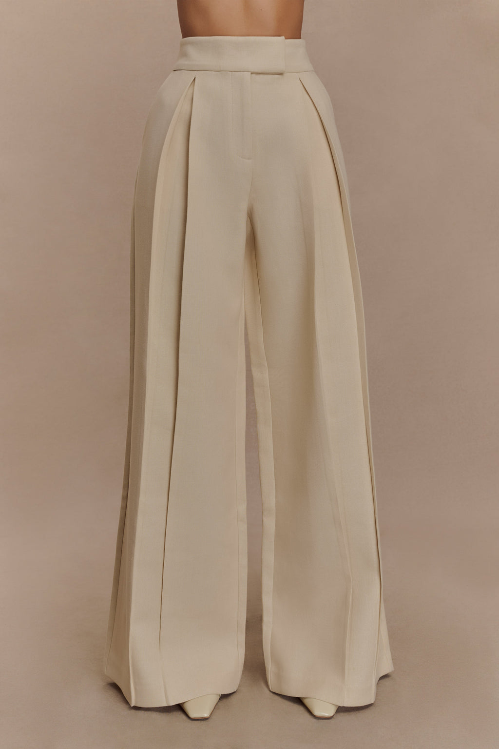 Raya Mid Rise Wide Leg Linen Pant - Natural Beige