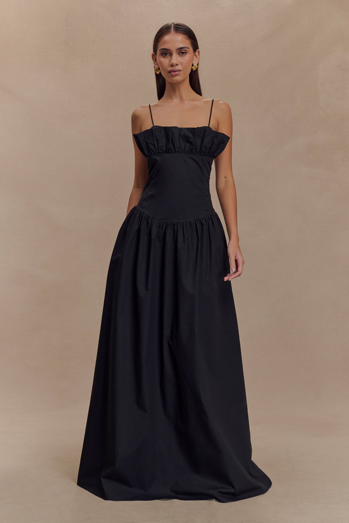 Janis Cotton Frill Maxi Dress - Black