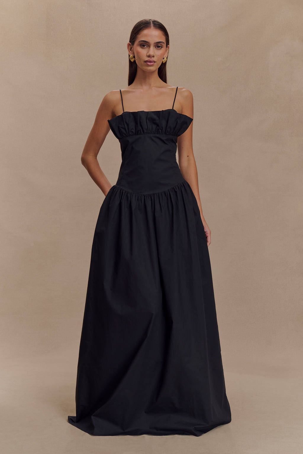 Janis Cotton Frill Maxi Dress - Black