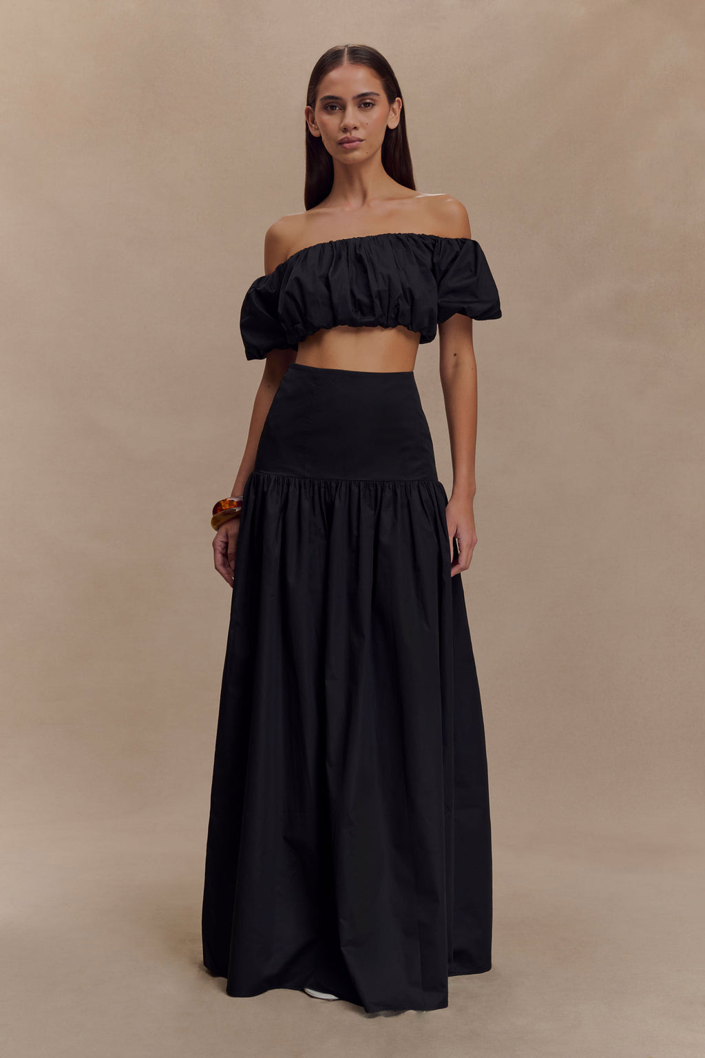 Autumn Off Shoulder Bubble Top - Black