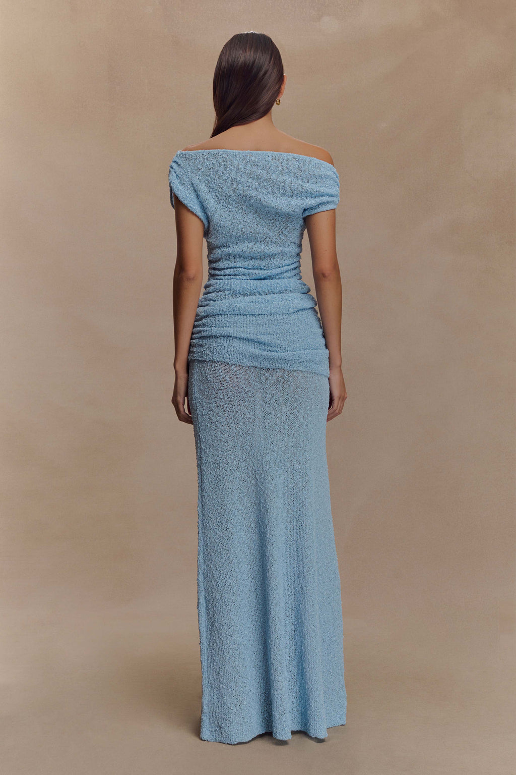 Chloe Off Shoulder Boucle Knit Top - Light Blue