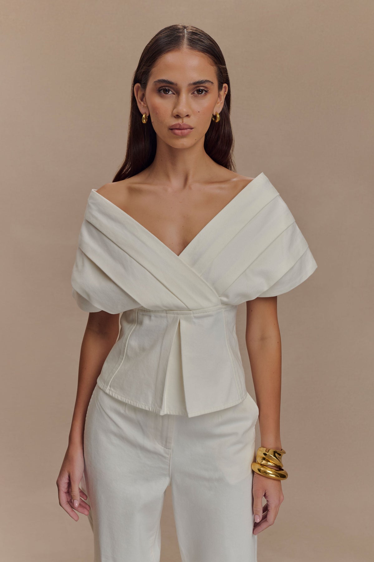 Rayne Off Shoulder Denim Top - White
