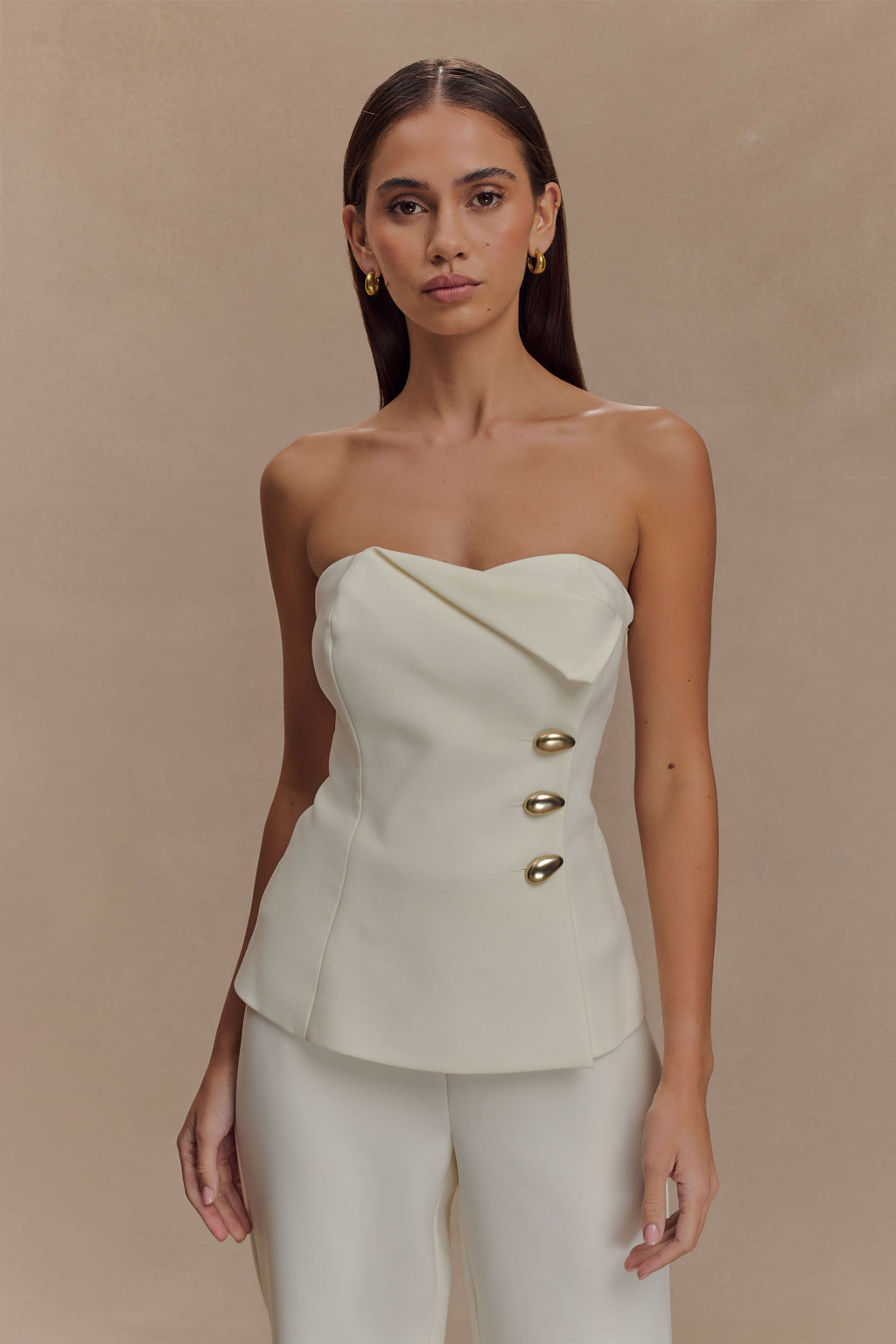 Lindie Strapless Suiting Top - Ivory