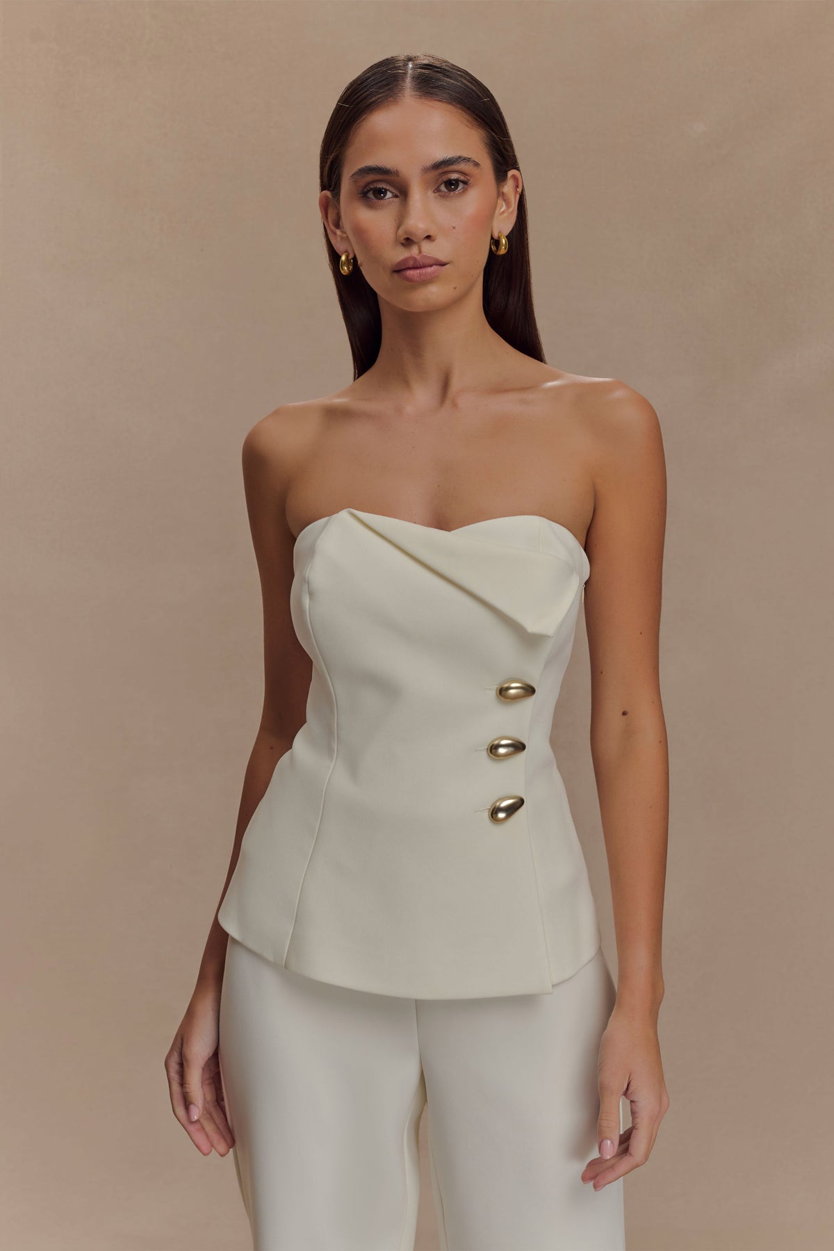 Lindie Strapless Suiting Top - Ivory