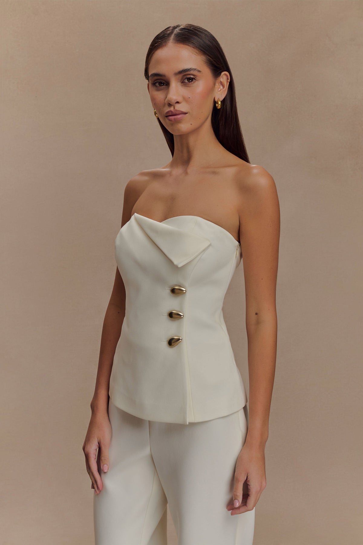 Lindie Strapless Suiting Top - Ivory