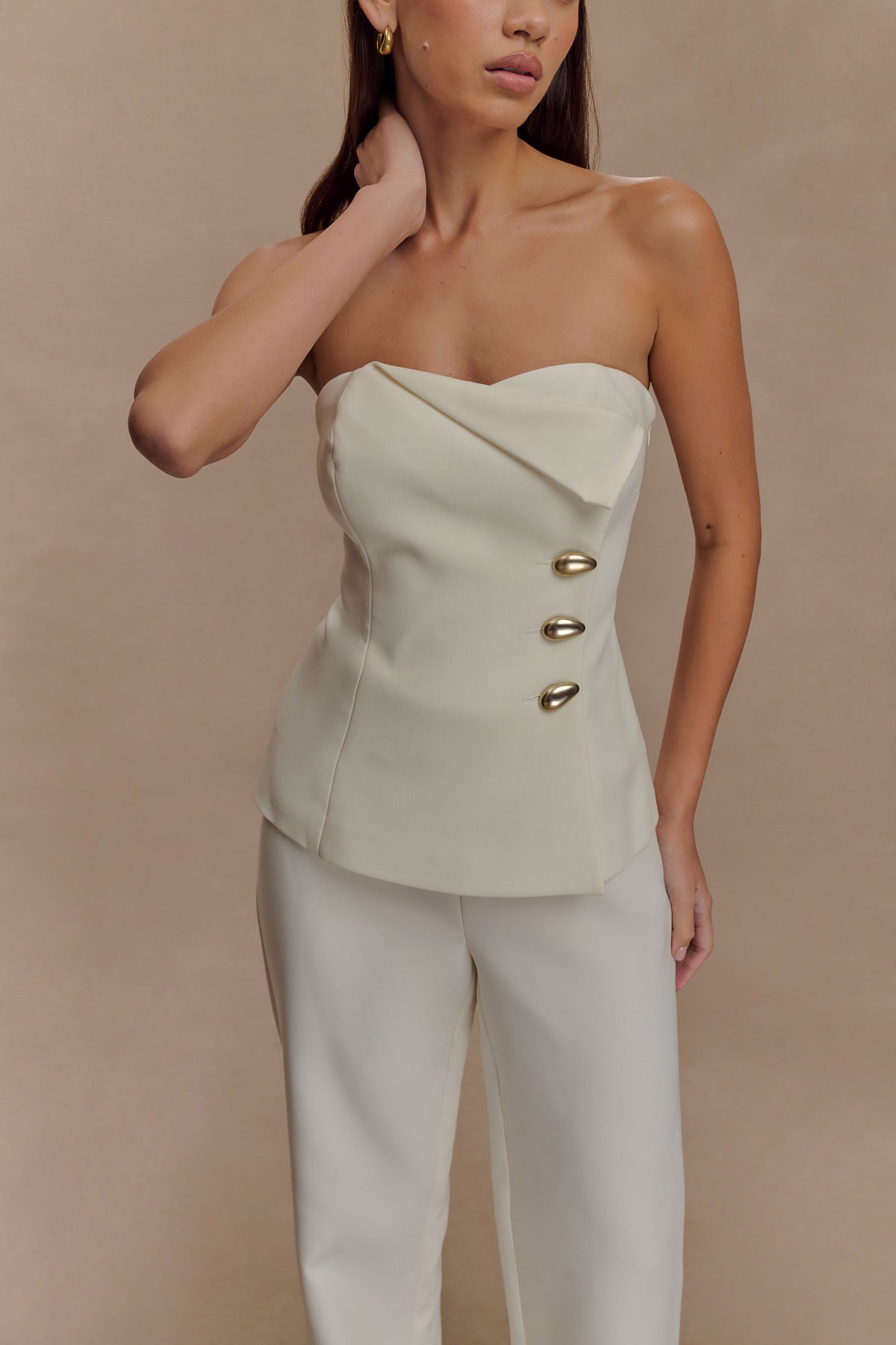 Lindie Strapless Suiting Top - Ivory