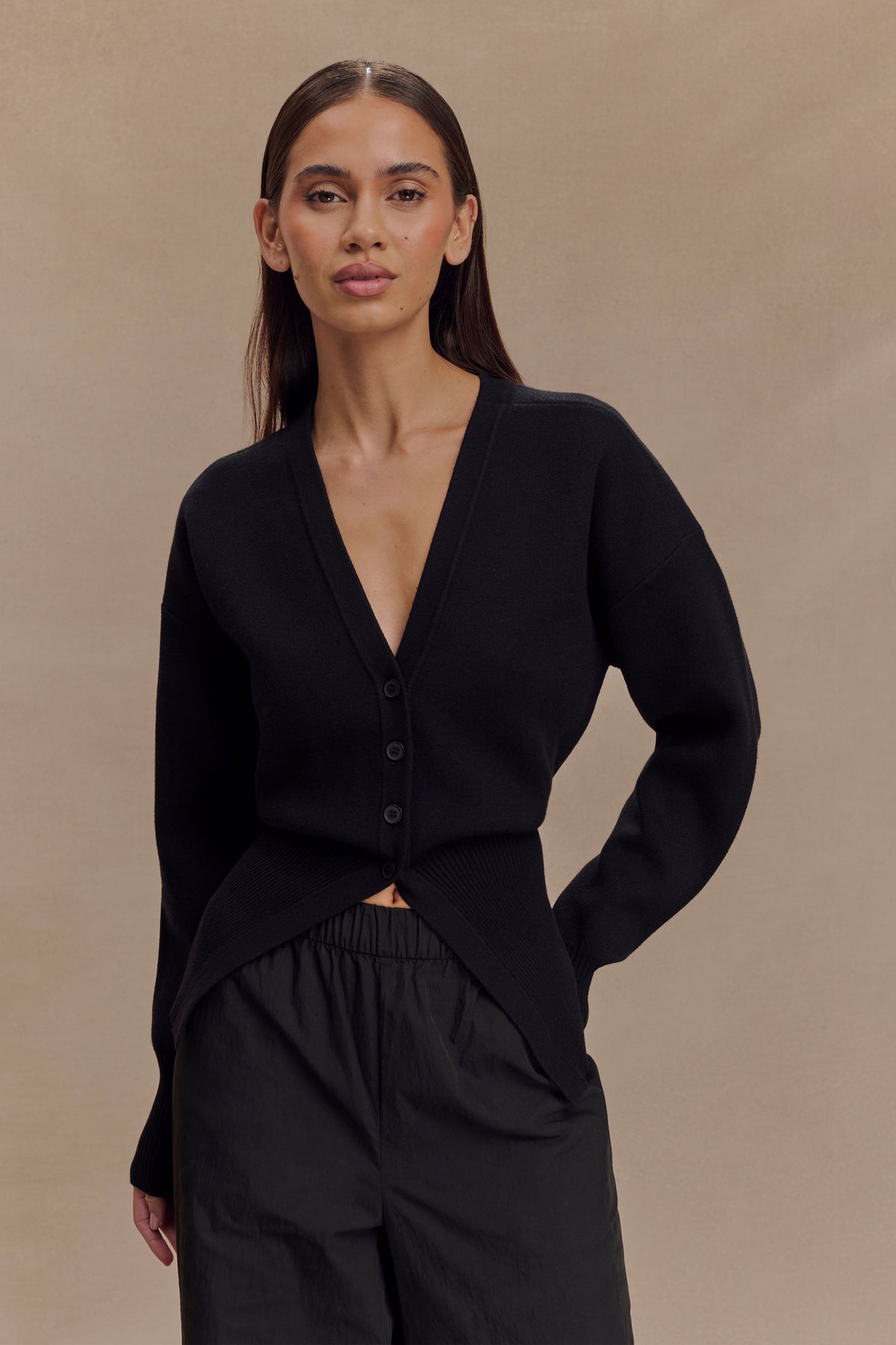 Alexia Buttoned Oversized Cardigan - Black