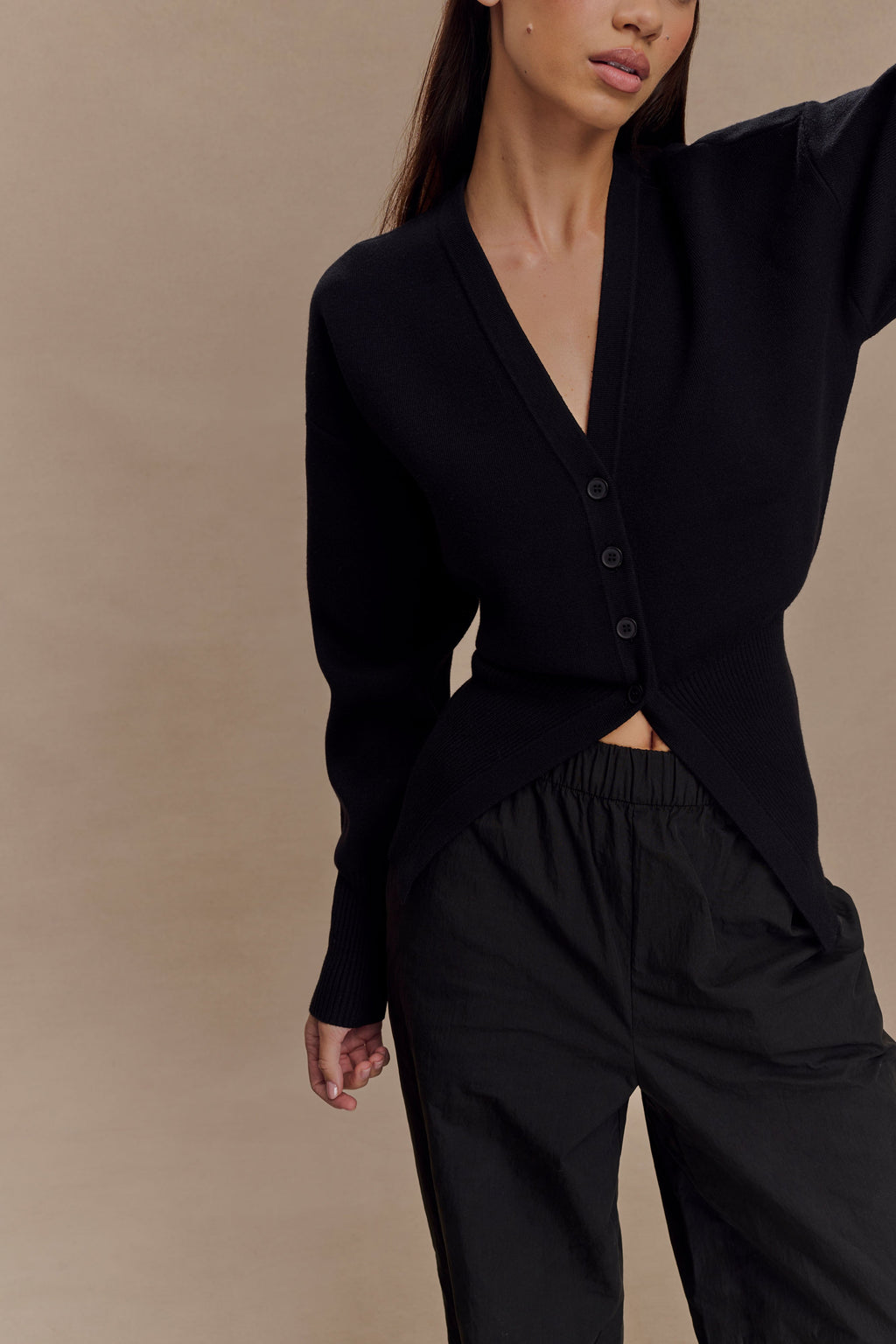 Alexia Buttoned Oversized Cardigan - Black