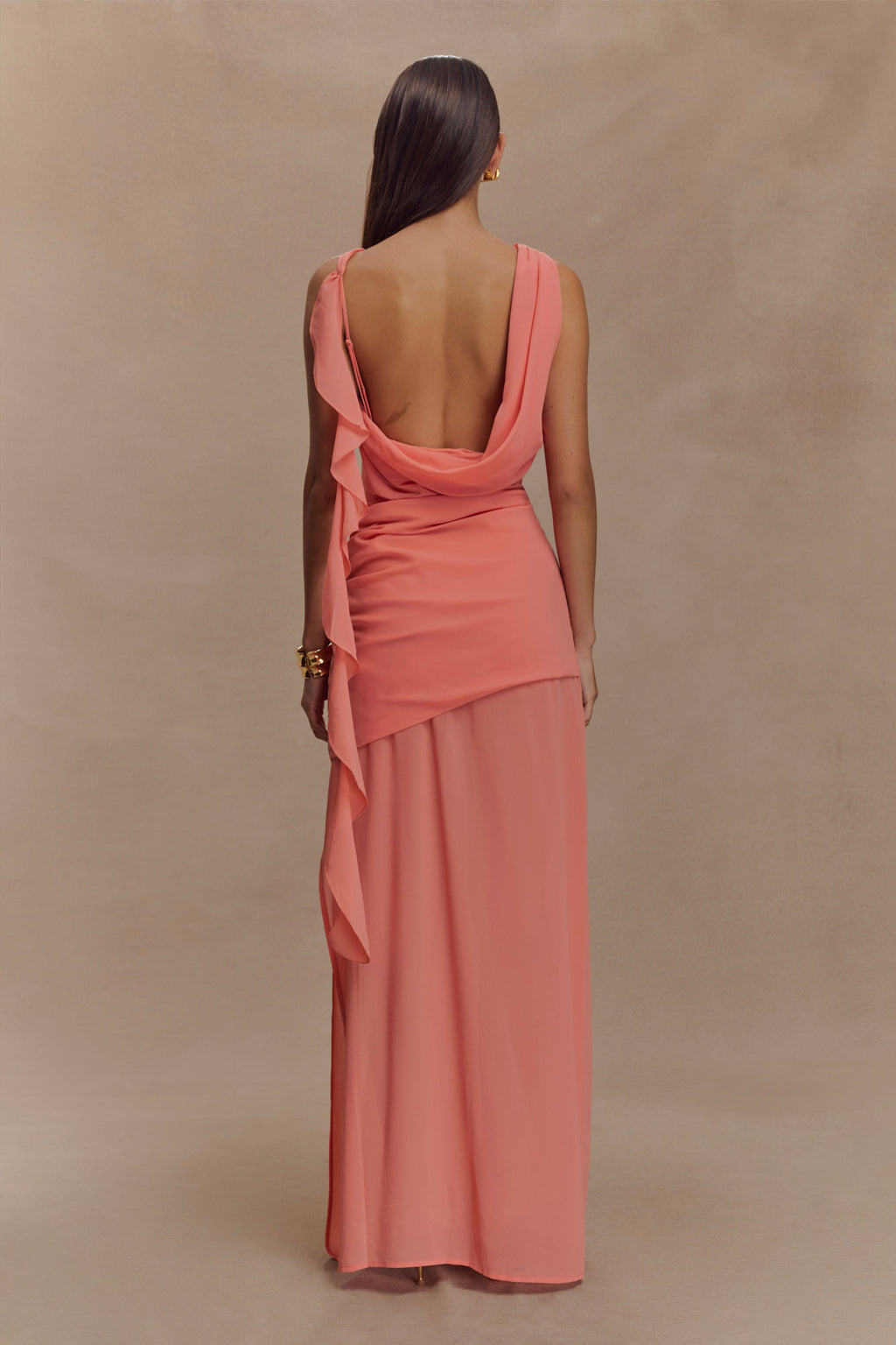 Daria Draped Chiffon Maxi Dress - Pastel Nectarine