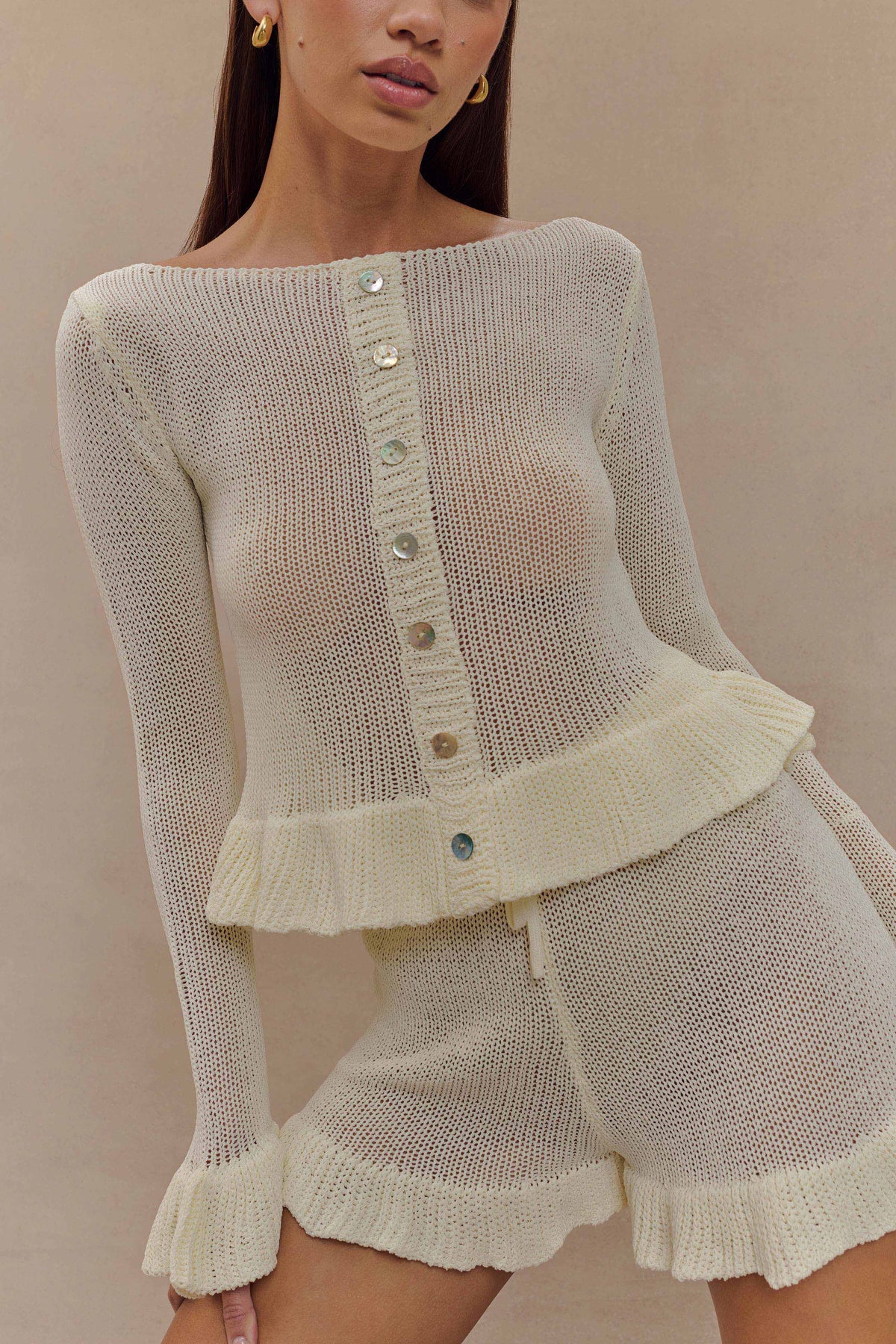 Eleanor Knit Frill Cardigan - White