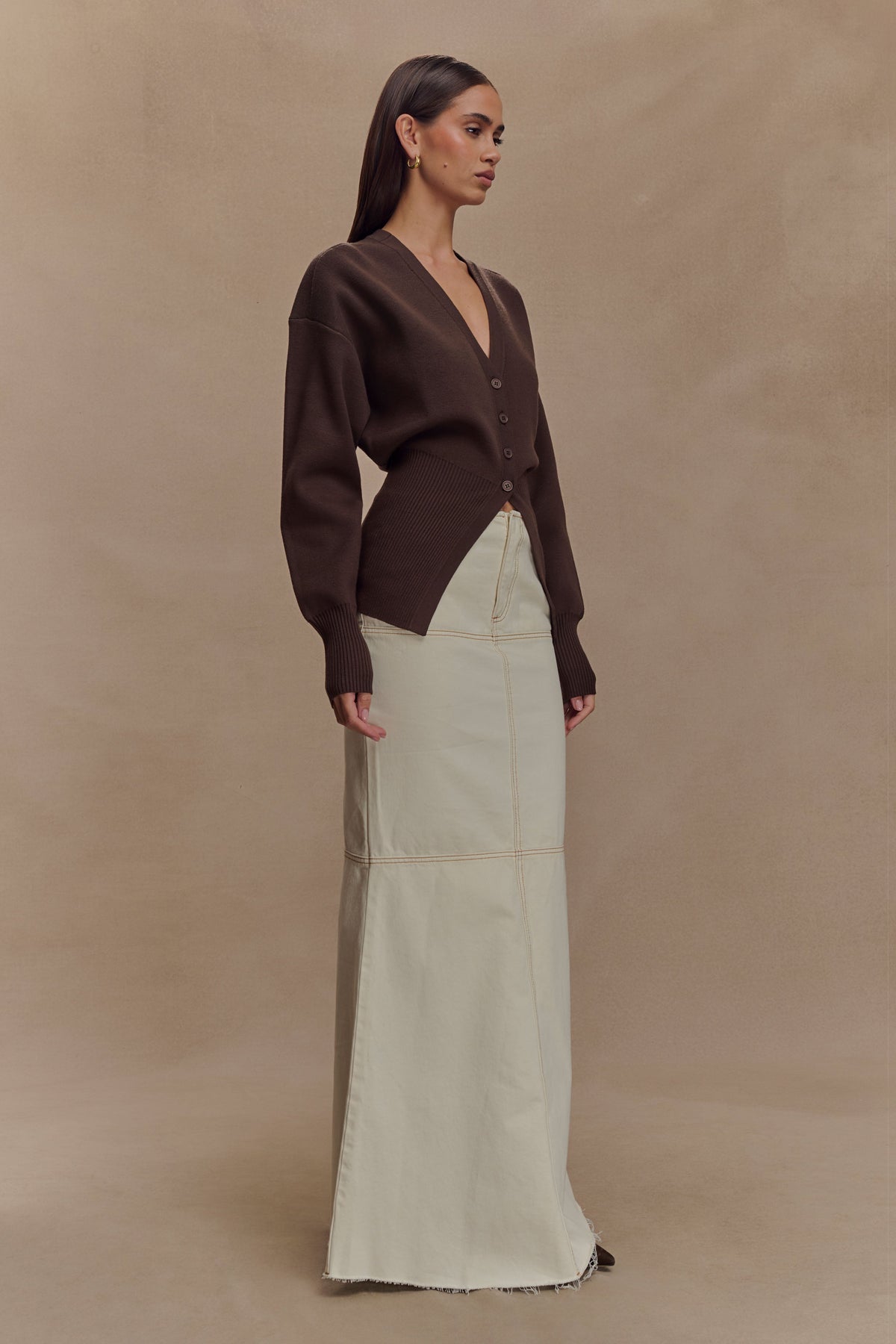 Alexia Buttoned Oversized Cardigan - Dark Chocolate