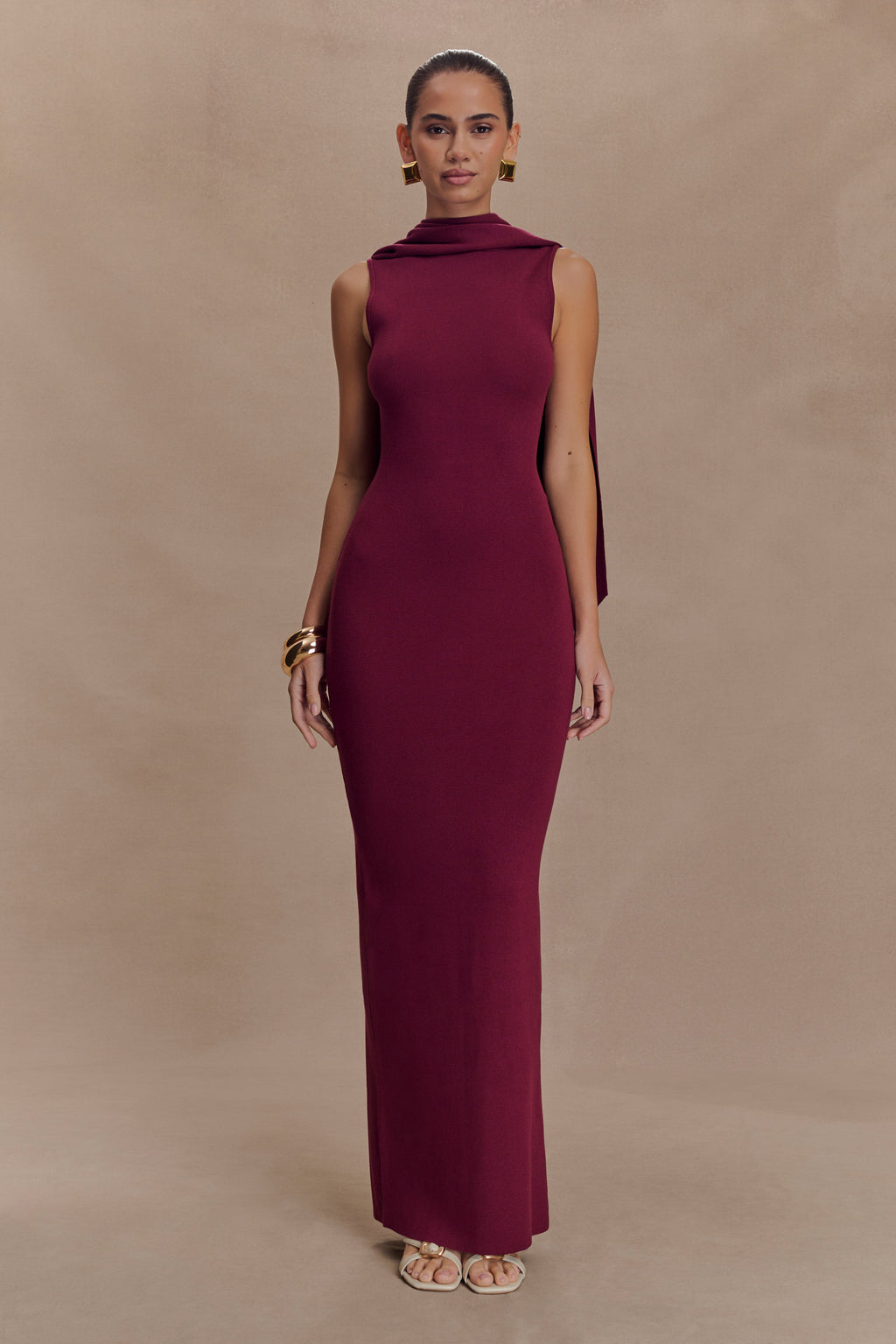 Darby Knit Scarf Maxi Dress - Merlot