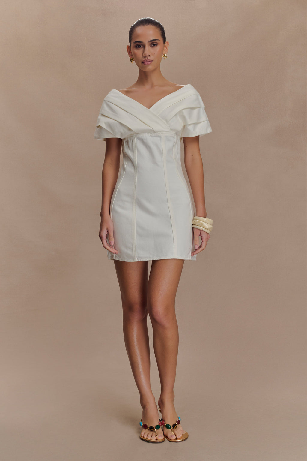 Pascale Off Shoulder Denim Mini Dress - White