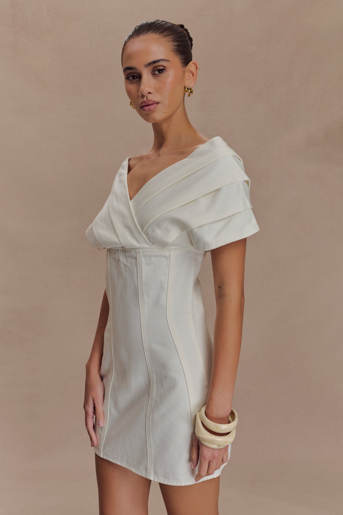 Pascale Off Shoulder Denim Mini Dress - White