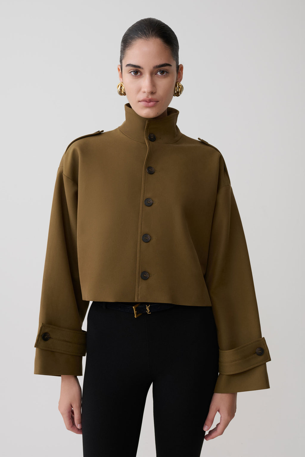 Rue Funnel Neck Bomber Jacket - Khaki