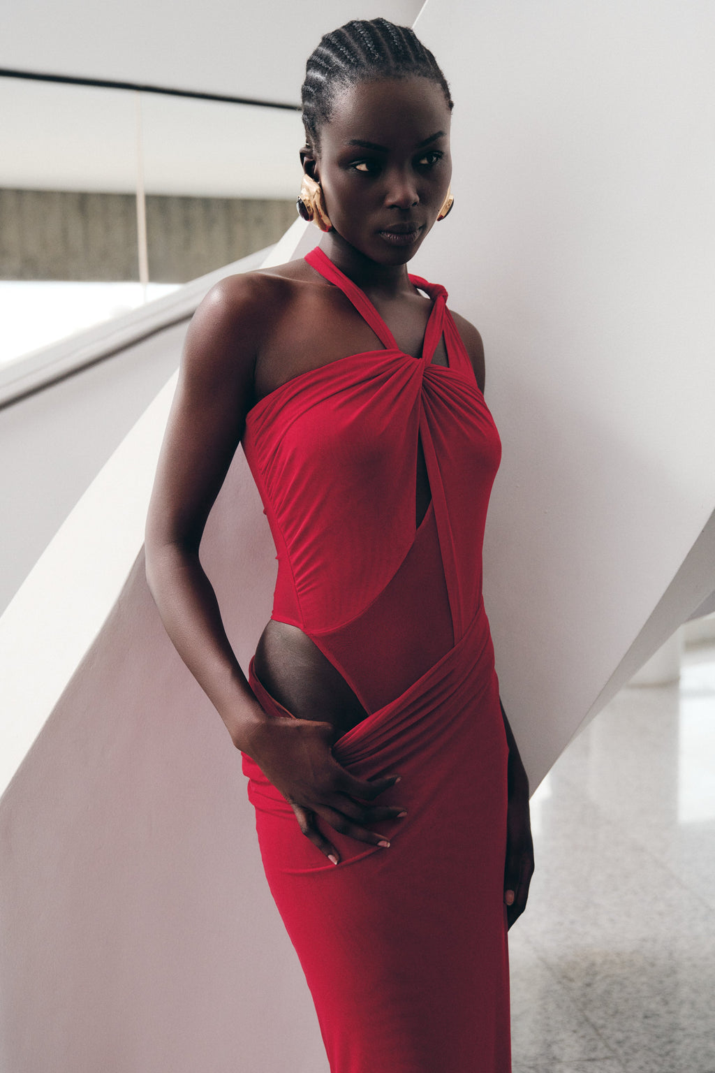 Edwina Knotted Mesh Maxi Dress - Red