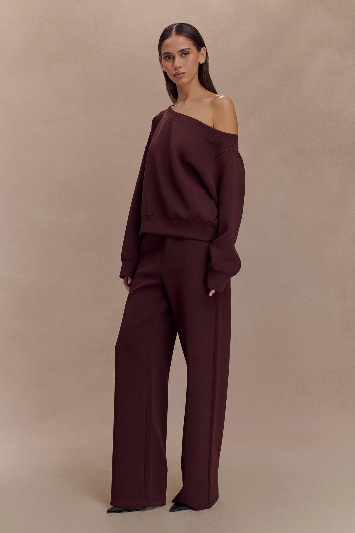 Aiden Slouchy Crew Jumper - Chocolate