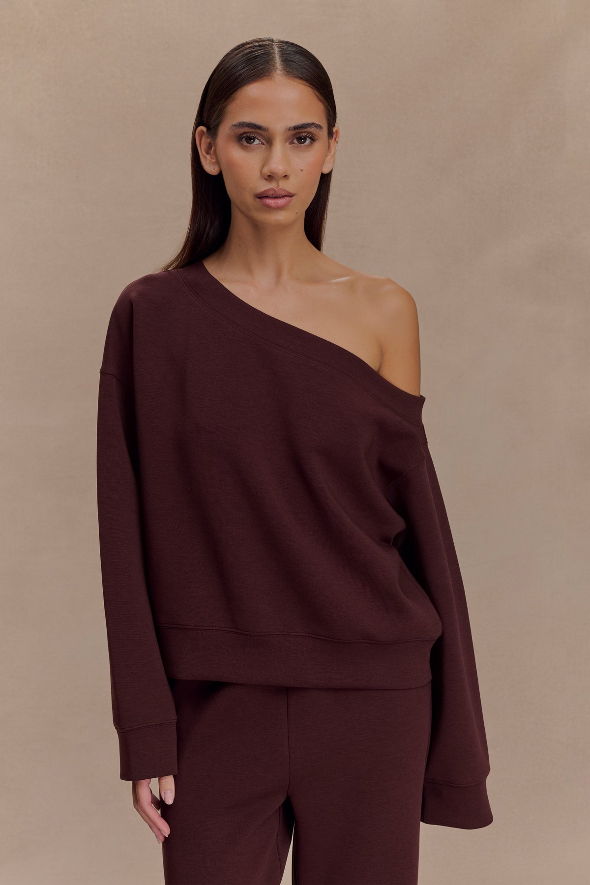 Aiden Slouchy Crew Jumper - Chocolate