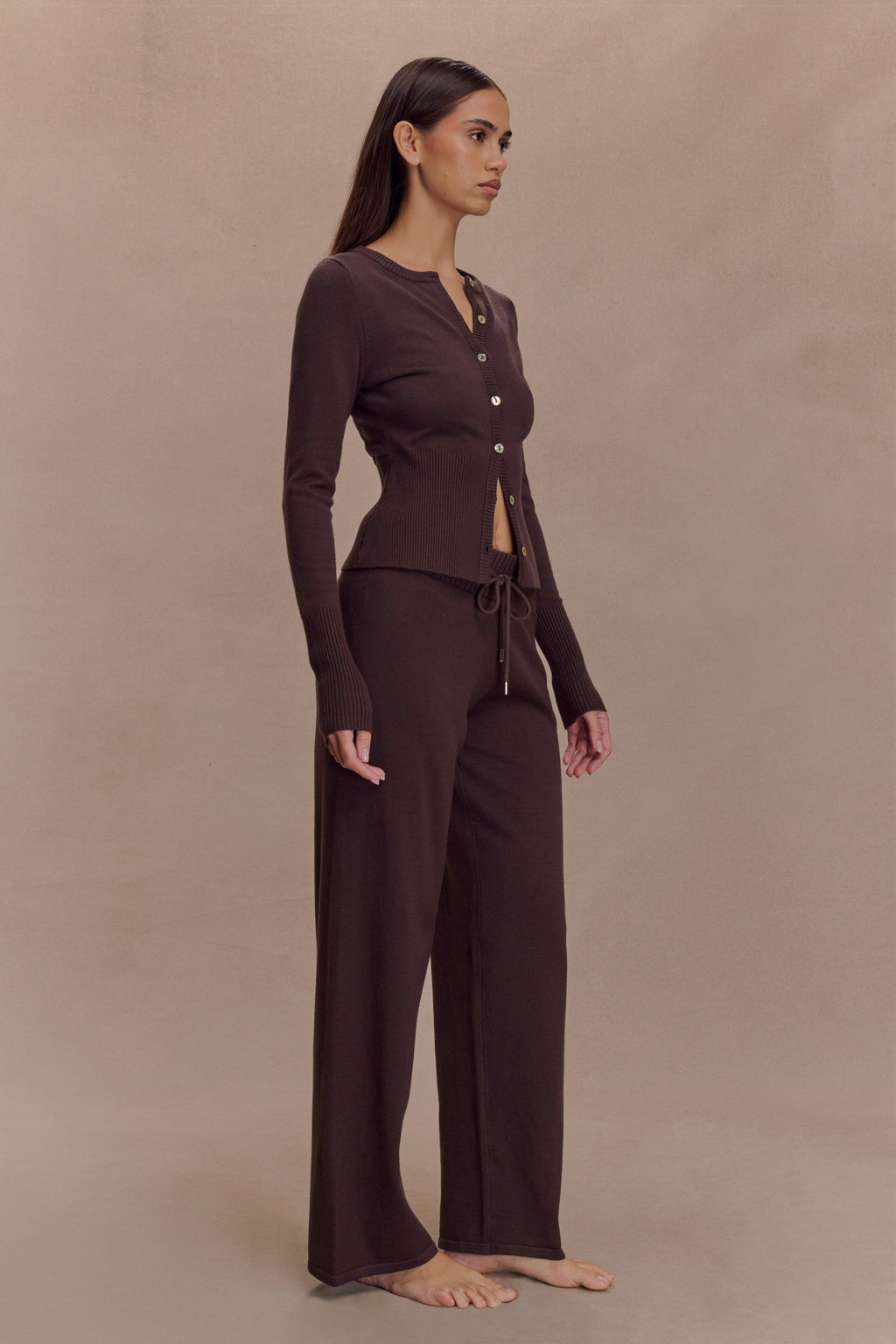 Reese Fitted Knit Cardigan - Dark Chocolate
