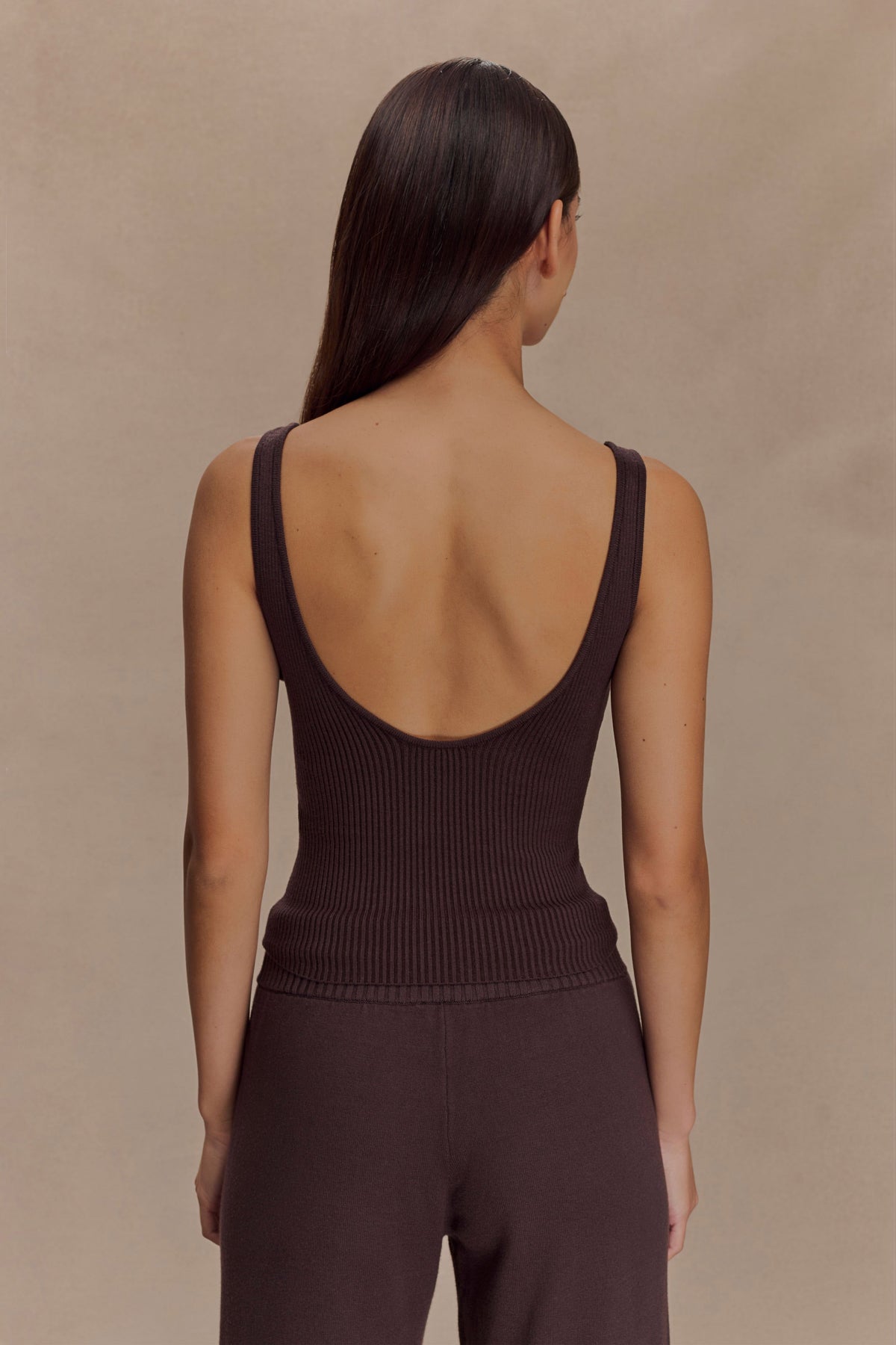 Natalya Ribbed Knit Cami Top - Dark Chocolate