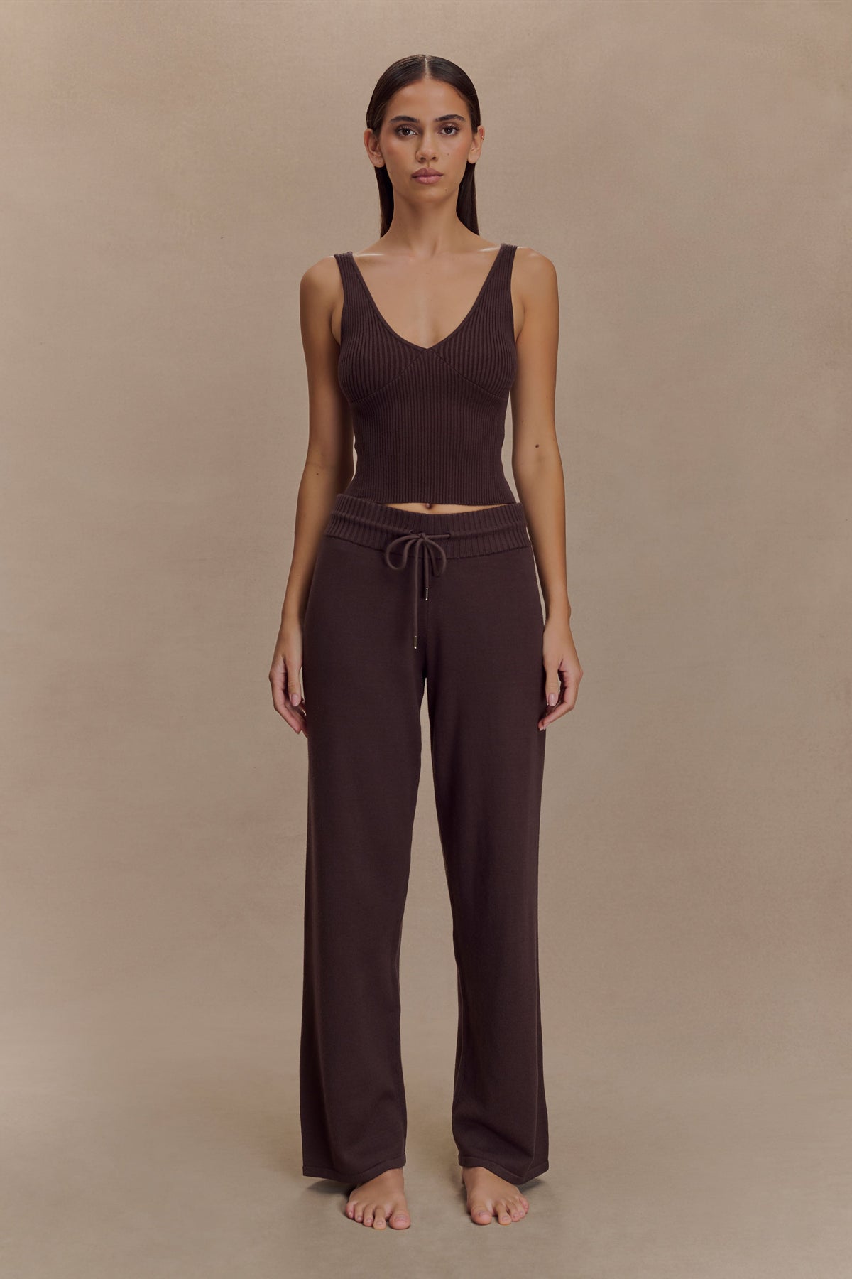 Natalya Knit Wide Leg Pants - Dark Chocolate