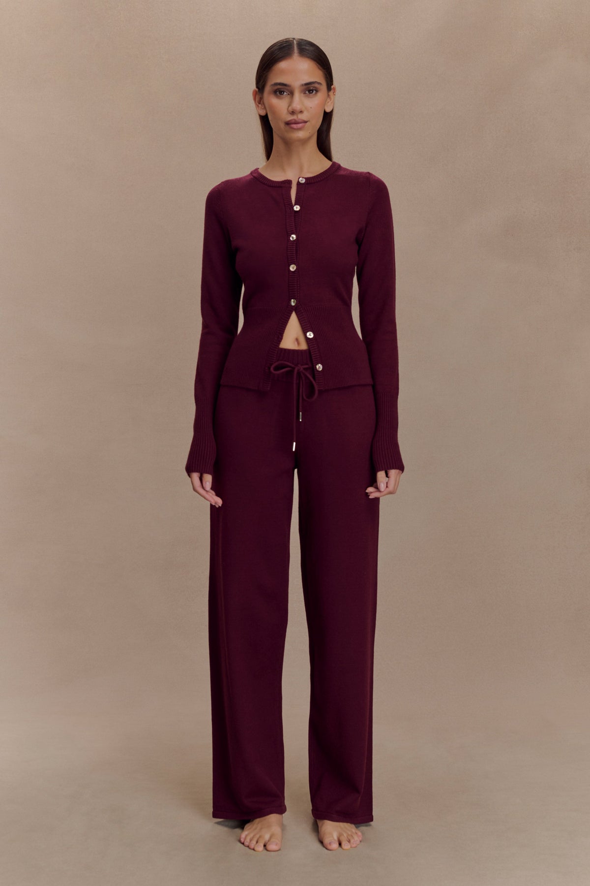 Natalya Knit Wide Leg Pants - Merlot