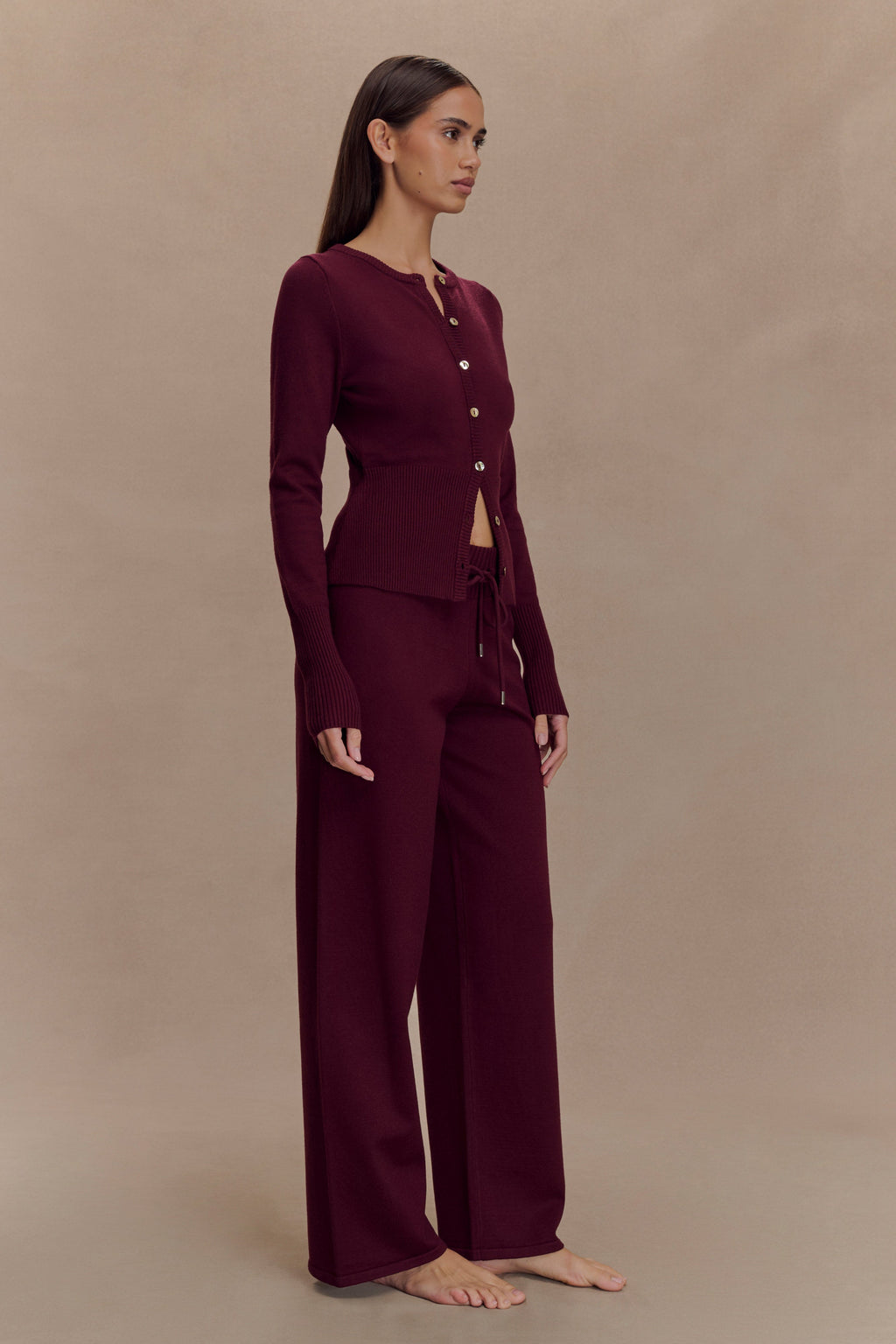 Reese Fitted Knit Cardigan - Merlot