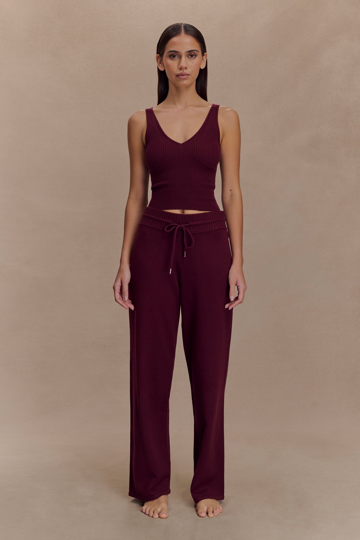 Natalya Ribbed Knit Cami Top - Merlot
