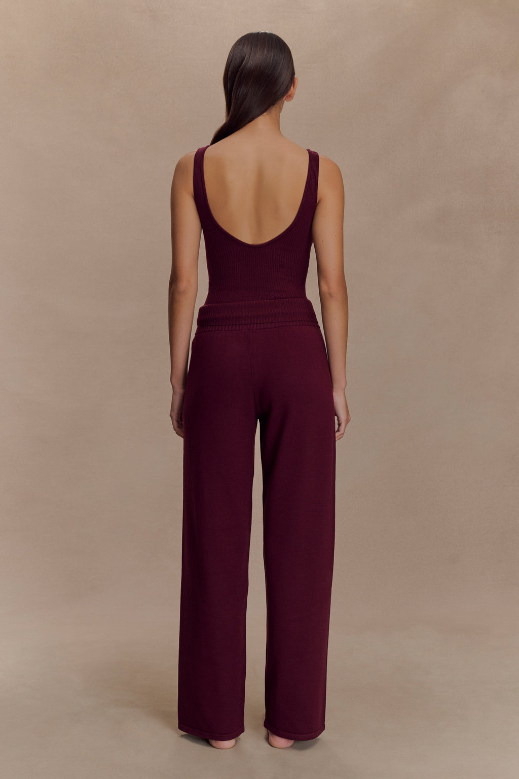 Natalya Knit Wide Leg Pants - Merlot
